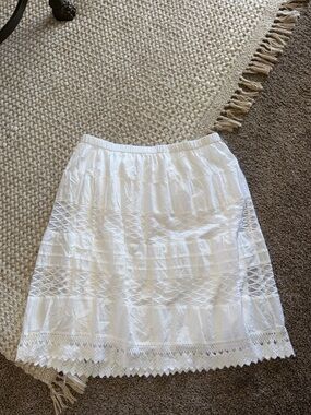 White Lace-Detail A-Line Skirt